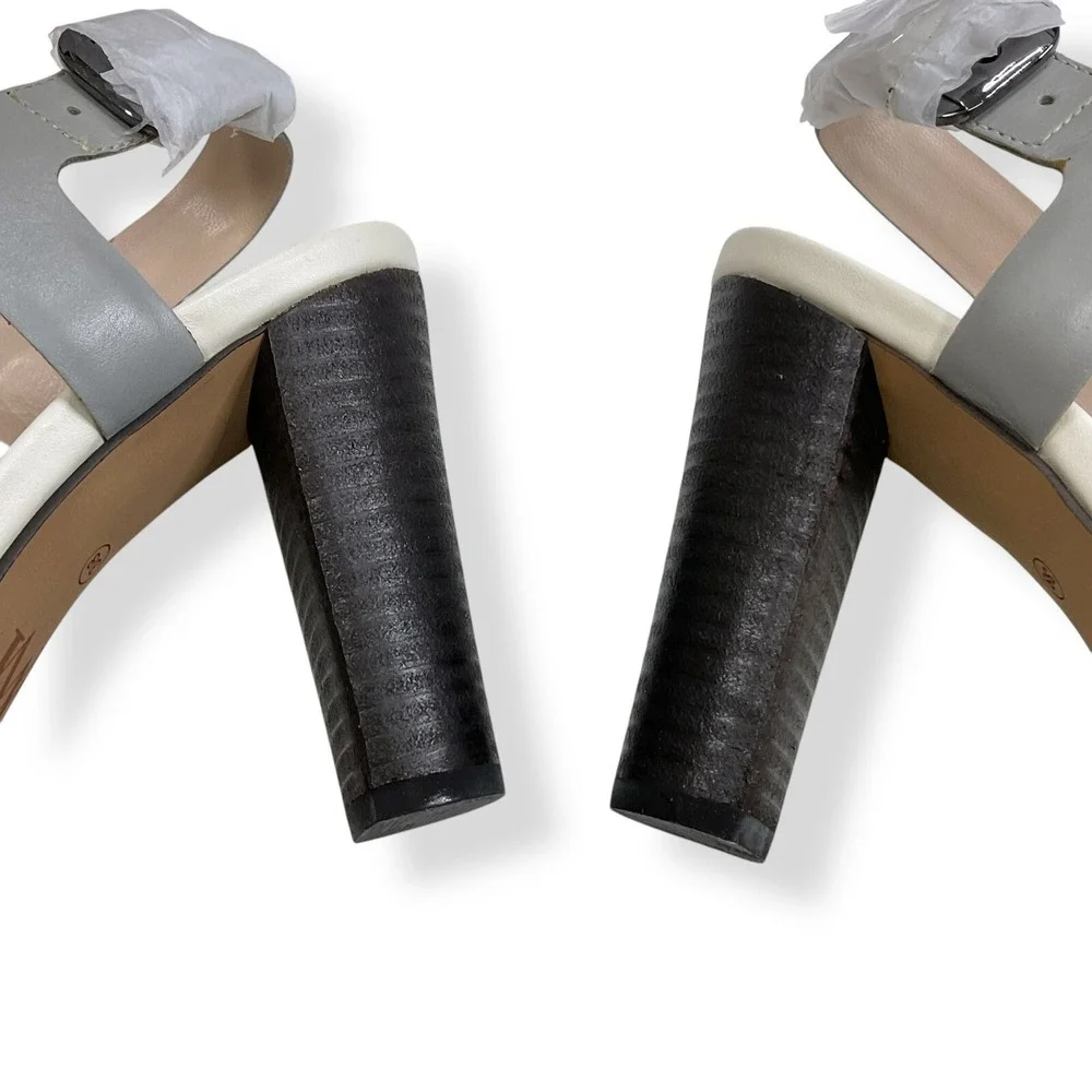 Wythe NY Women Size 8 (38) Gray Zander T Strap Sandals Chunky Heels Shoes NWB